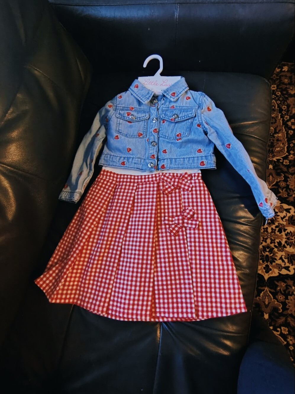 Little Lass Light Blue Denim Jacket with Red Dress Heart Embroidery